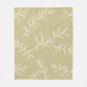 Sage Green Botanical Pattern Cream Hand Drawn Leaf Fleece Blanket