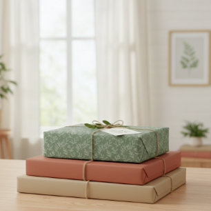 Sage Green Botanical Pattern Gift Set Wrapping Paper Sheets