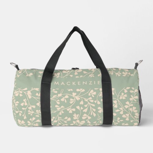 Sage Green Botanical Personalized Duffle Bag
