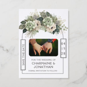 Sage Green Botanical Photo Save the Date Letterpress Photo Cards
