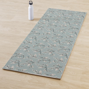 Sage Green Botanical Print Modern Floral Yoga Mat