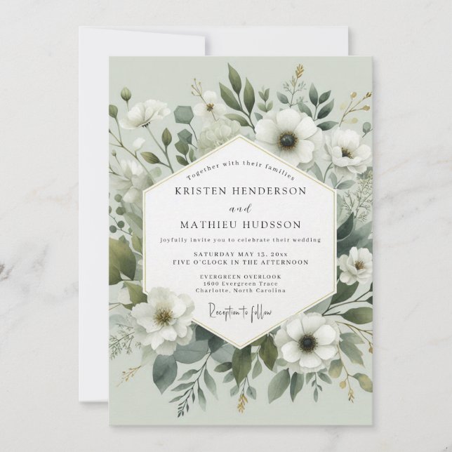Sage Green Botanical Romance Wedding Invitation (Front)