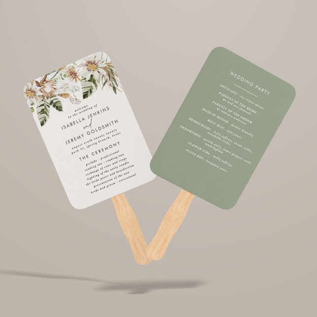 Sage green botanical rustic elegant modern hand fan (Creator Uploaded)