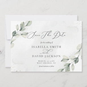 Sage Green Botanical Rustic Eucalyptus Barn Save The Date