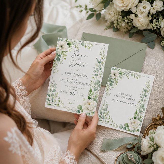 Sage Green Botanical Save The Date Card (Creator Uploaded)