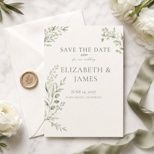 Sage Green Botanical Save the Date Custom Wedding