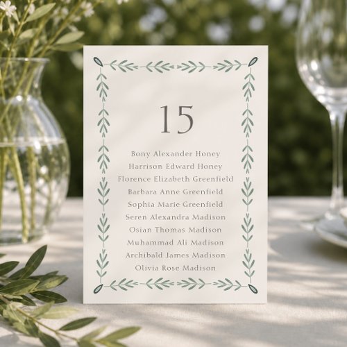 Sage Green Botanical Seating Chart Card