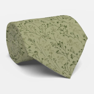 Sage Green Botanical Silhouet Personalized Wedding Neck Tie