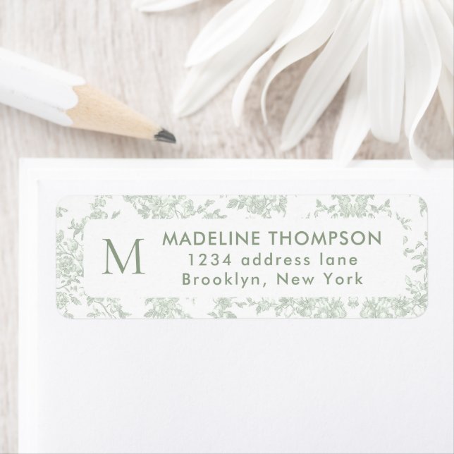 Sage Green Botanical Toile Monogram Address Label (Insitu)