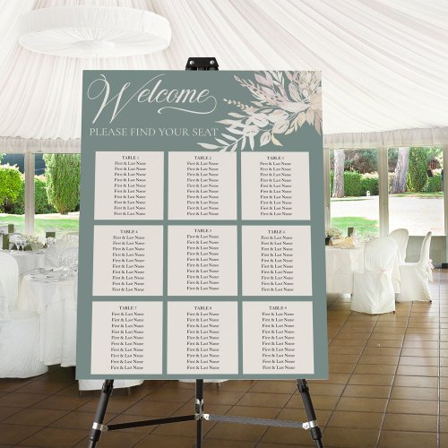 Sage Green Botanical Wedding 9 Table Seating Chart Foam Board