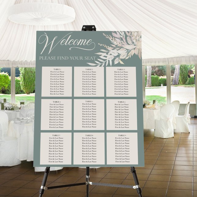 Sage Green Botanical Wedding 9 Table Seating Chart Foam Board (Creator Uploaded)