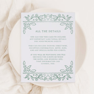 Sage Green Botanical Wedding Guest Details Letterpress Enclosure Card