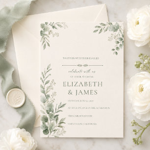 Sage Green Botanical Wedding Invitation Custom Art