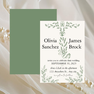 Sage Green Botanical Wedding Invitation PRINTED |