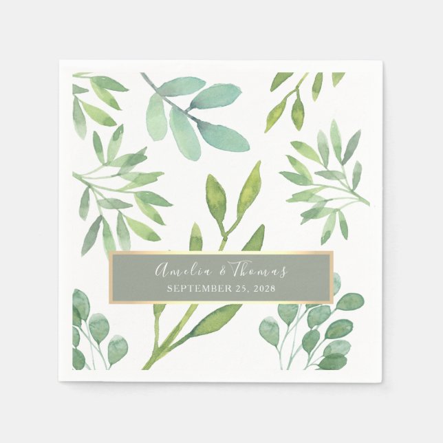 Sage Green Botanical Wedding Napkins (Front)