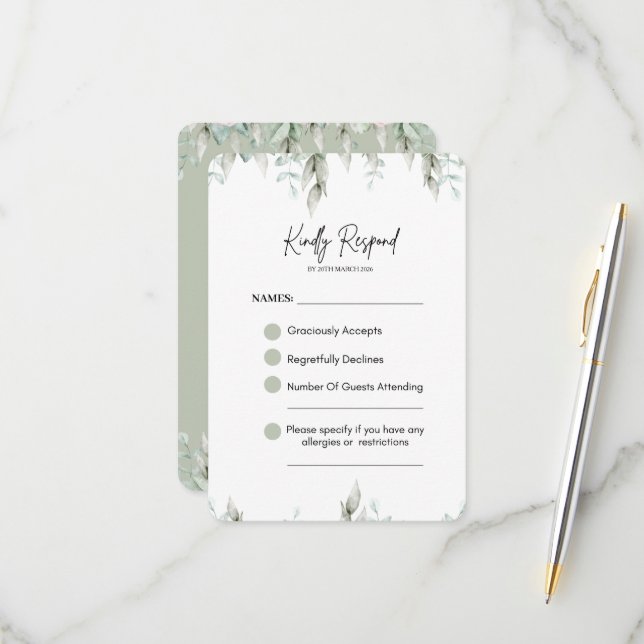 Sage Green Botanical Wedding RSVP CARD (Front/Back In Situ)