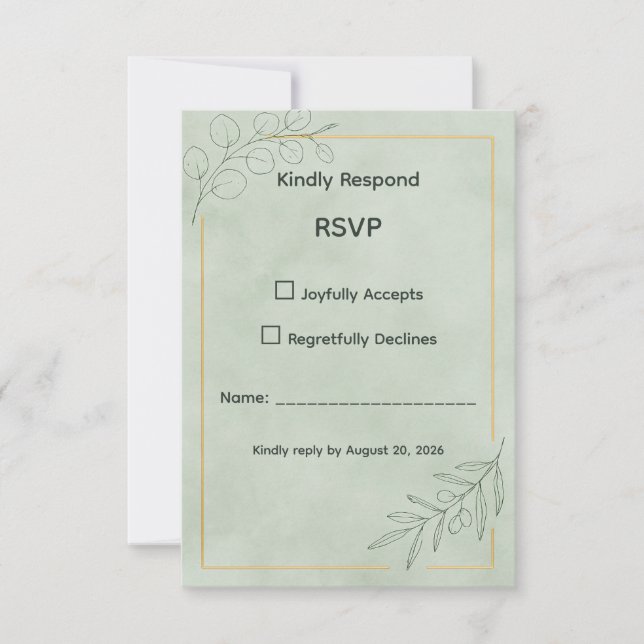 Sage Green Botanical Wedding RSVP Card (Front)