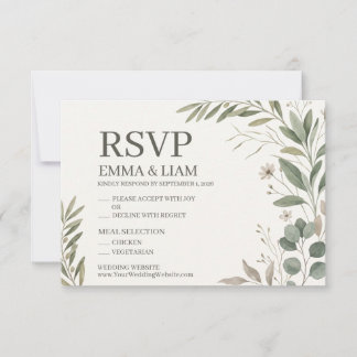 Sage Green Botanical Wedding RSVP Card | Elegant