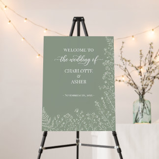 Sage Green Botanical Wedding Welcome Sign