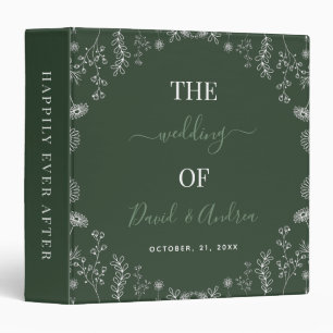 Sage Green Botanical Wildflowers Wedding Script 3 Ring Binder