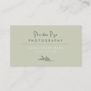 Sage Green Botanical with Black and White text Business Card
