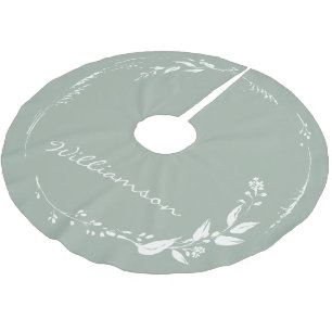 Sage Green Botanical Wreath Personalized Christmas Brushed Polyester Tree Skirt