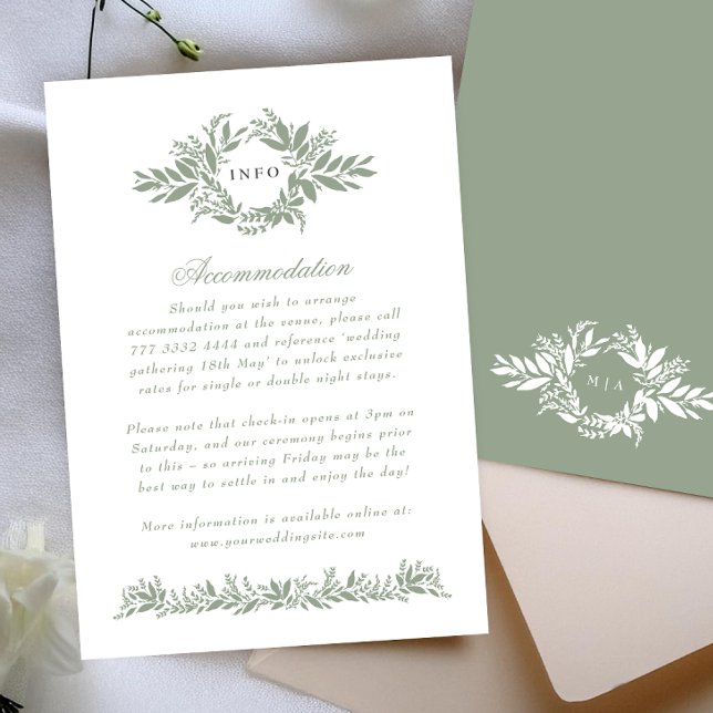 sage green botanical wreath wedding extra info enclosure card (Creator Uploaded)
