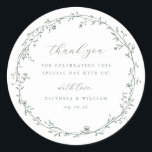 Sage Green Botanical Wreath Wedding Favor Classic Round Sticker<br><div class="desc">Elegant botanical vintage style Sage Green Wreath,  wedding thank you favor sticker.</div>