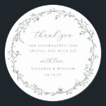 Sage Green Botanical Wreath Wedding Favor Classic Round Sticker<br><div class="desc">Elegant botanical vintage style Sage Green Wreath,  wedding thank you favor sticker.</div>