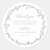 Personalised Wedding Thank You Stickers – 35 Round Stickers Per Sheet, Hand Illustrated, Multiple Colors (Emerald Green)