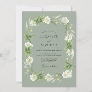 Sage Green Botanical Wreath Wedding Invitation