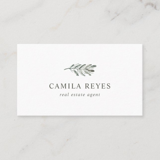 Sage Green Botanicals Real Estate Broker Greenery Business Card (Front)