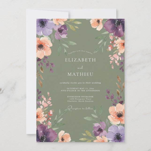 Sage Green Bountiful Floral Wedding Invitation (Front)