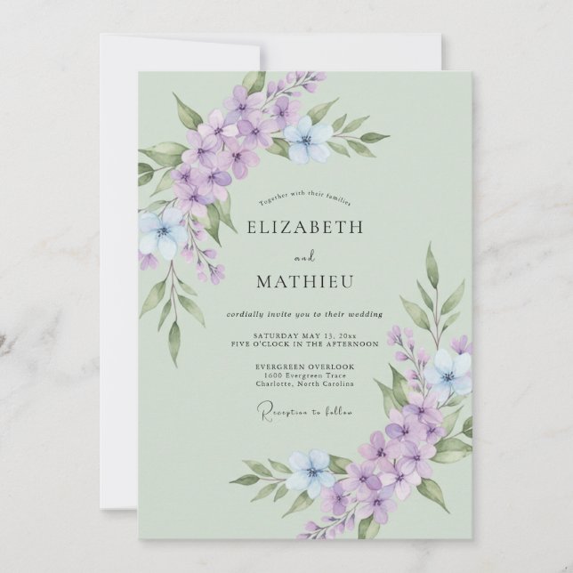 Sage Green Bountiful Lavender Wedding Invitation (Front)