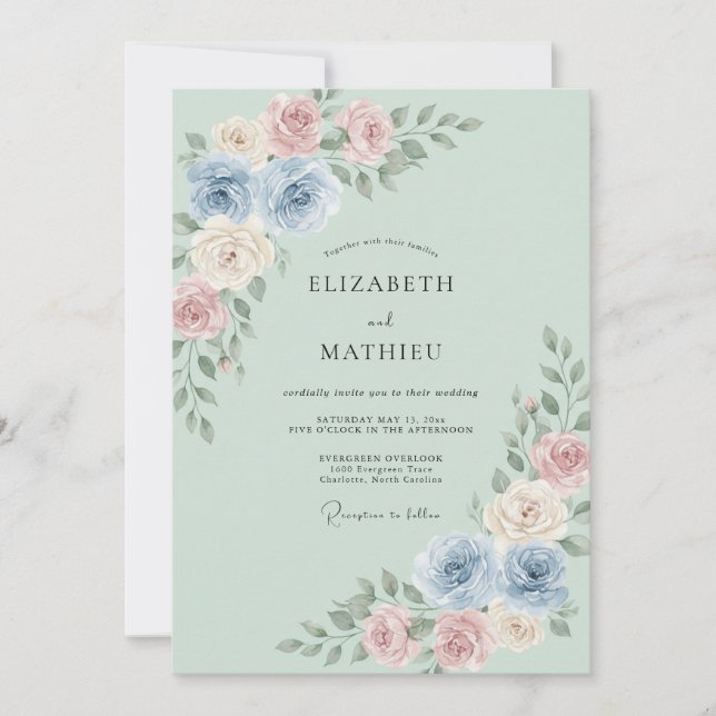 Sage Green Bountiful Spring Wedding Invitation (Front)