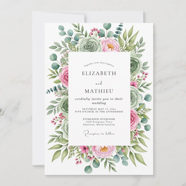 Sage Green Bountiful Succulent Wedding Invitation (Front)