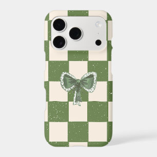 Sage Green Bow Aesthetic Vintage Checkerboard Phon iPhone 17 Pro Case
