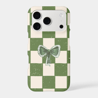 Sage Green Bow Aesthetic Vintage Checkerboard Phon iPhone 17 Pro Case