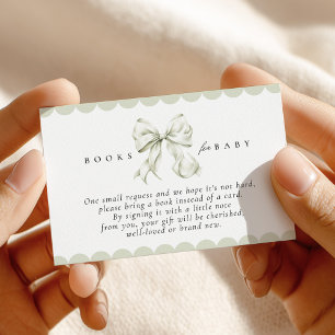 Sage Green Bow Baby Shower Books for Baby Card