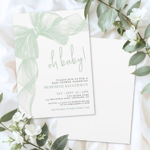 Sage Green Bow Baby Shower Invitation