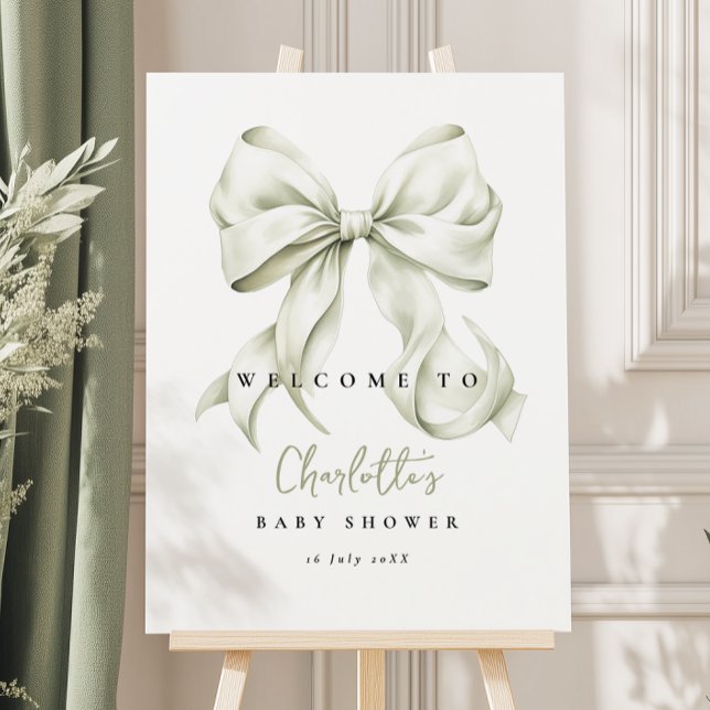 Sage Green Bow Baby Shower Welcome Sign (Creator Uploaded)