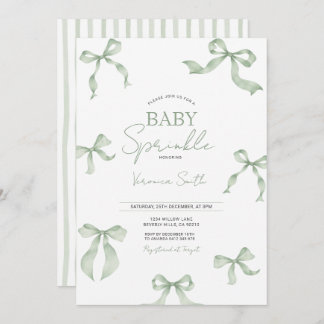Sage Green Bow Baby Sprinkle Invitation