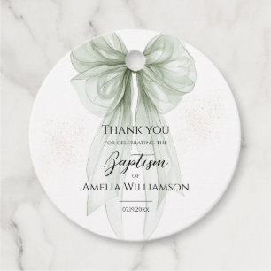 Sage Green Bow Baptism Favor Tags