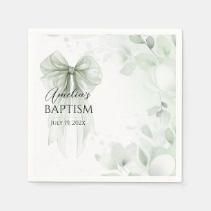Sage Green Bow Baptism Napkins