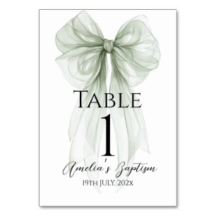 Sage Green Bow Baptism Table Number