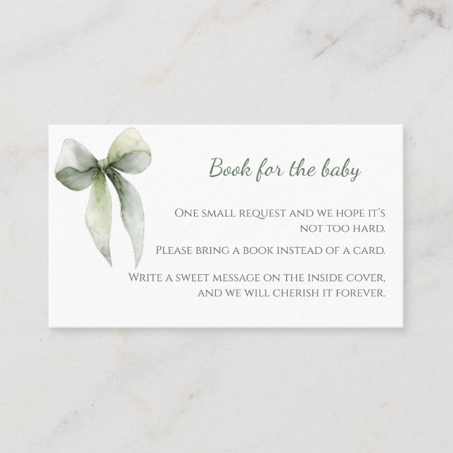 Sage Green Bow Books for Baby Card (Front)