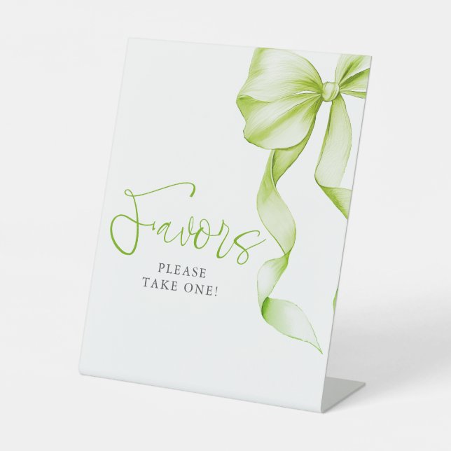Sage Green Bow Bridal Shower Favors Pedestal Sign (Front)