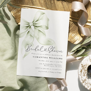 Sage Green Bow Bridal Shower Invitation