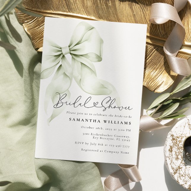 Sage Green Bow Bridal Shower Invitation (Creator Uploaded)