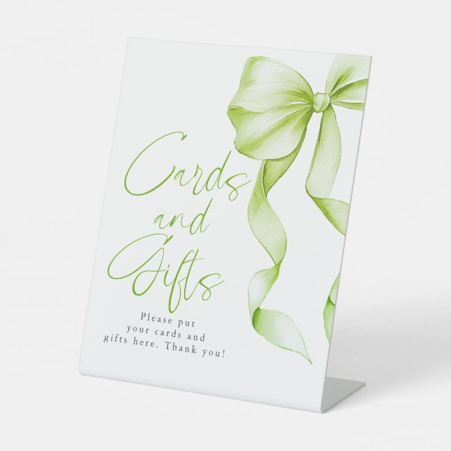 Sage Green Bow Cards and Gifts Bridal Shower Pedestal Sign (Front)